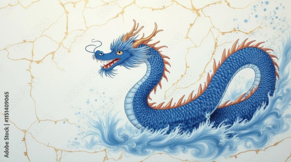 Obraz premium Blue and White Porcelain with Golden Cracks