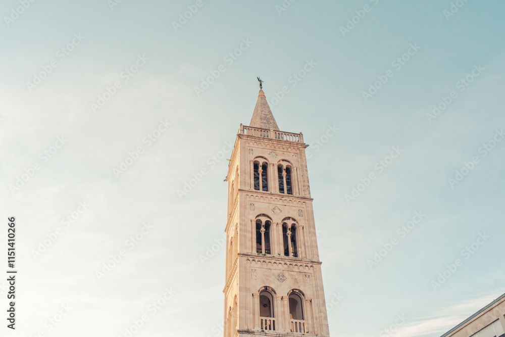 Cathedral St. Anastasia tower in Zadar, Croatia with a clear sky Cathedral St. Anastasia tower in Zadar, Croatia with a clear sky