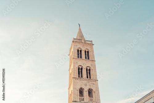 Cathedral St. Anastasia tower in Zadar, Croatia with a clear sky photo