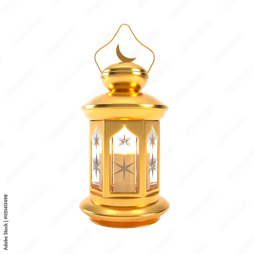 Ramadan lantern with candle 3d isolated on white background. Golden Arabic lantern, 3d render. Ramadan lantern with candle 3d isolated on white background. Golden Arabic lantern, 3d render.
