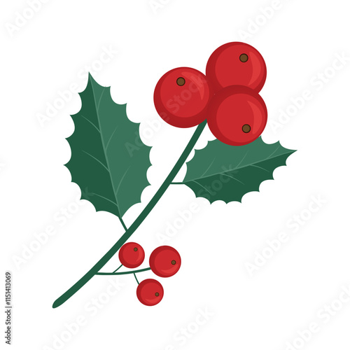 Vector Holly berries branch icon. Christmas holiday seasonal decoration for invitations, and greeting cards. Winter Christmas ornament