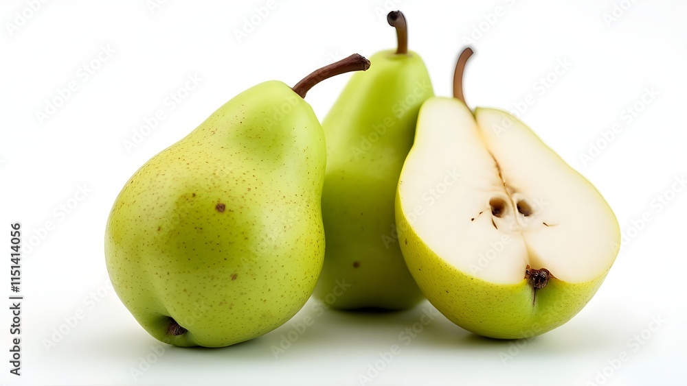 Fresh Pear with Smooth Skin and Juicy Slice on White Fresh Pear with Smooth Skin and Juicy Slice on White