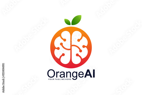 Orange Fruit and Brain Logo Design - AI Tech Concept Logo