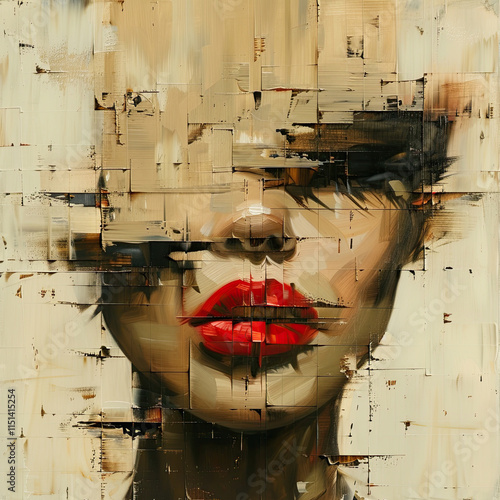 Artistic depiction of a woman's face with expressive brushwork and a modern design. Interior design, cosmetics advertising, album covers, book covers, or art projects. © Alex89