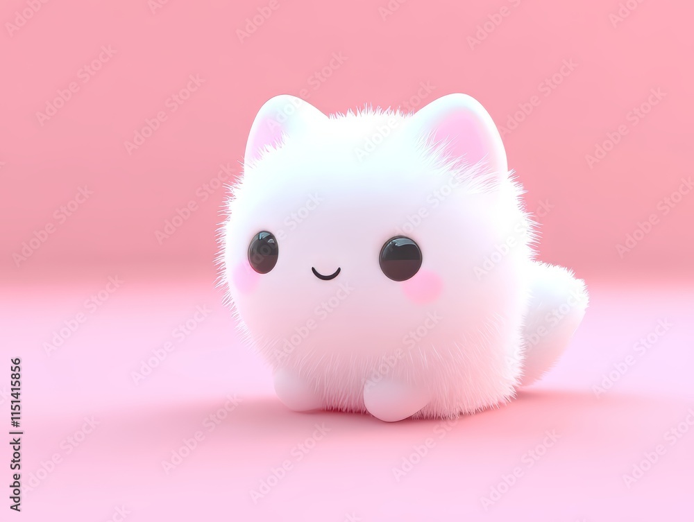 Adorable Fluffy White Kitten on Pink Background Adorable Fluffy White Kitten on Pink Background