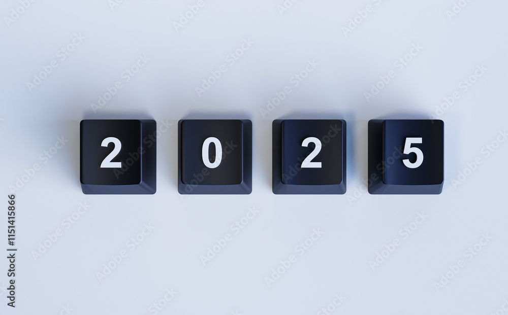 Modern Minimalist Keyboard Keys with 2025 Text Clean White Background 3D Render for Technology and Future Concepts Modern Minimalist Keyboard Keys with 2025 Text Clean White Background 3D Render for Technology and Future Concepts