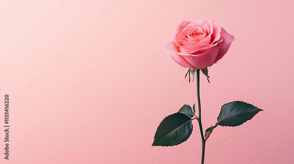 Pastel rose idea. A beautiful pink rose stands elegantly against a soft pink background. Pastel rose idea. A beautiful pink rose stands elegantly against a soft pink background.