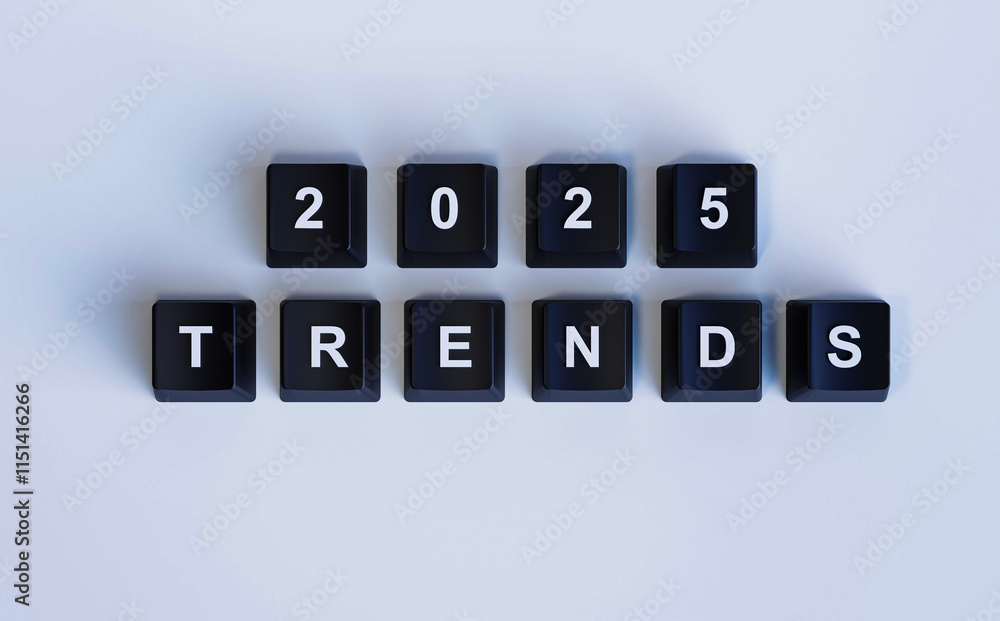 3D Keyboard Keys with '2025 Trends' Text on White Background, Representing Digital Innovations and Future Technologies 3D Keyboard Keys with '2025 Trends' Text on White Background, Representing Digital Innovations and Future Technologies