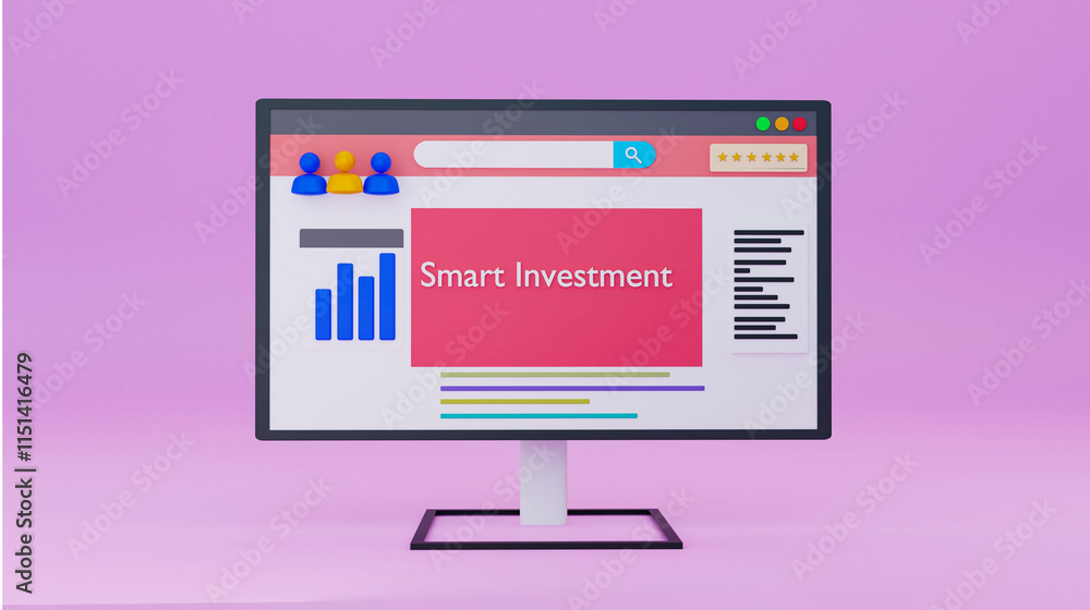 3d Smart Investment Concept on Computer Screen with Charts, Graphs, Search Bar, and Icons - Financial Planning and Analysis 3d Smart Investment Concept on Computer Screen with Charts, Graphs, Search Bar, and Icons - Financial Planning and Analysis