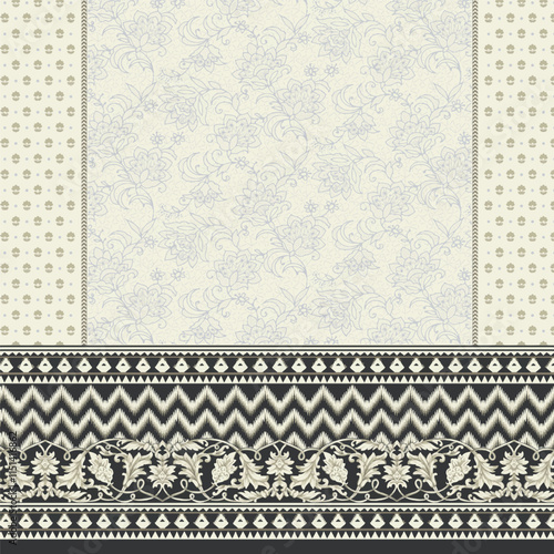 ornate floral neckline and borders design 