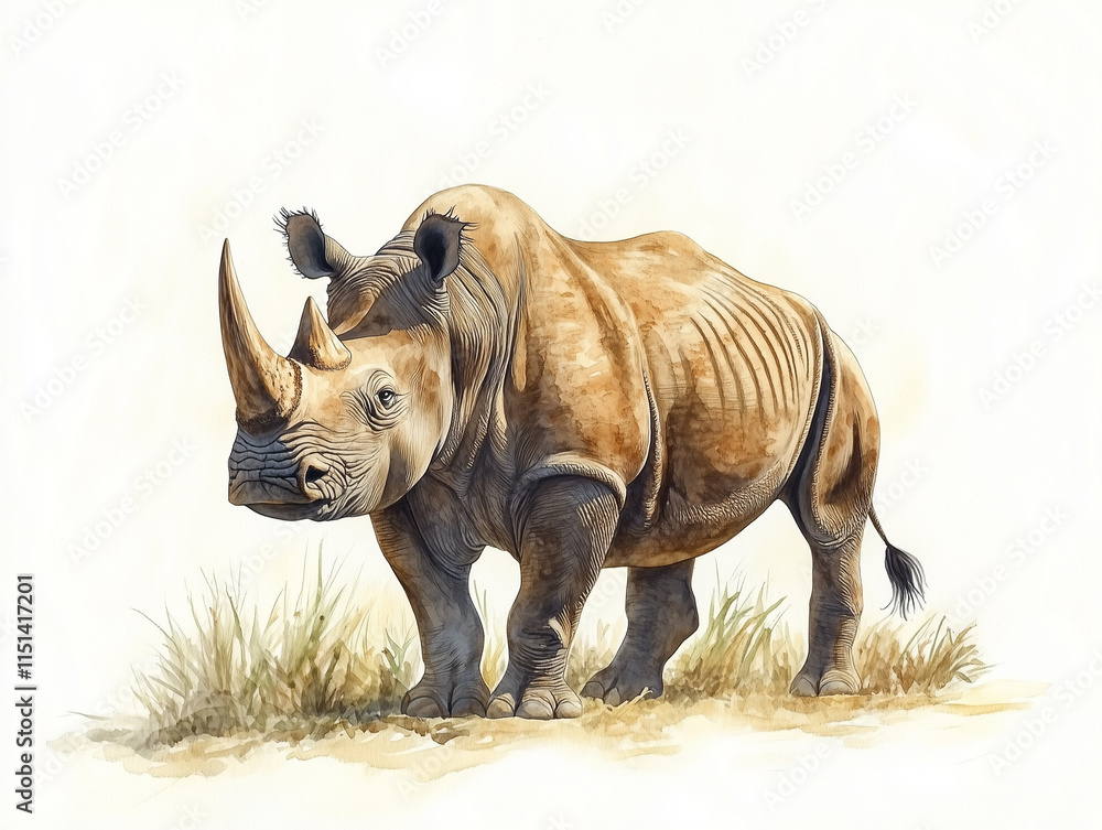 Obraz premium Majestic Rhino Watercolor Illustration – Stunning Wildlife Art for Creative Projects