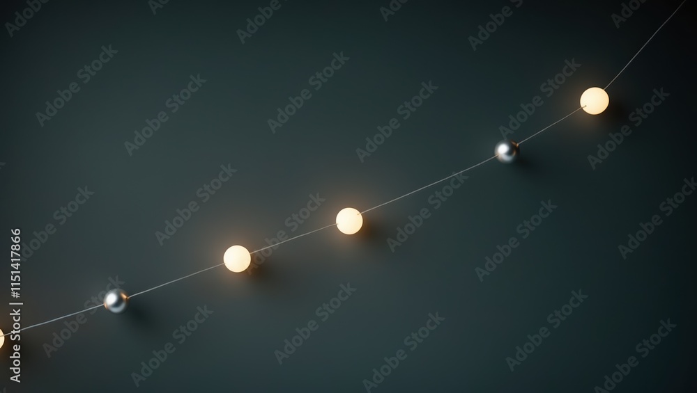 Obraz premium Soft glowing string lights with white and silver orbs against a dark, muted background, creating a cozy and inviting atmosphere.