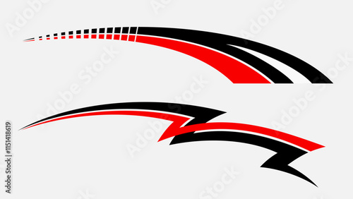 Set of unique car stripes. Car race stripes. Arrow and thunder style design. Racing sticker design. Graphic sport decal vinyl element. Automobile decoration. Racing design vector