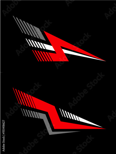 Set of unique car and motor stripes. Car race stripes. Car stripes. Arrow and thunder style. Racing sticker design. Graphic sport decal vinyl element. Automobile decoration. Racing design vector