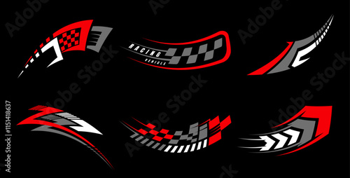 Set of simple car stripes. Car race stripes. Arrow and thunder style design. Racing sticker design. Graphic sport decal vinyl element. Automobile decoration. Racing design vector