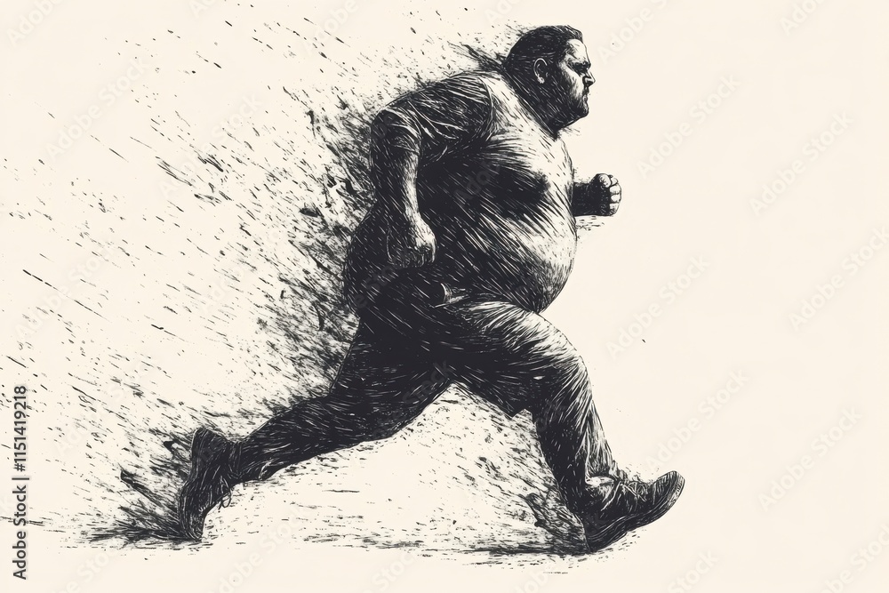 Fototapeta premium Overweight runners with a potbelly running for exercise