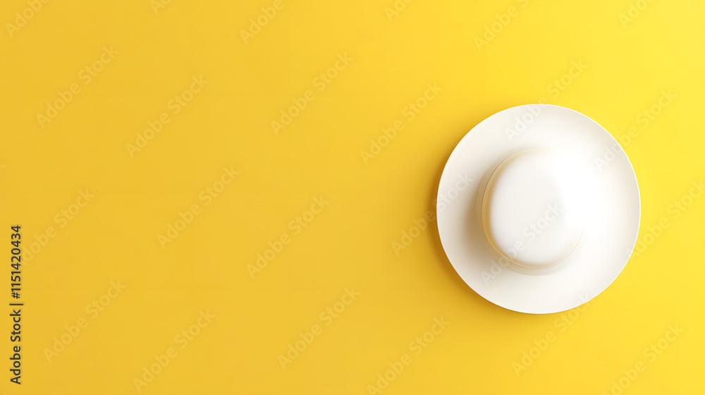 abstract minimal yellow background with white clouds, hat top view for wallpaper with copy space abstract minimal yellow background with white clouds, hat top view for wallpaper with copy space