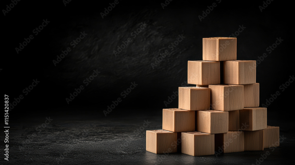 A stacked arrangement of cardboard boxes sits on a dark surface, creating a minimalist and geometric aesthetic. A stacked arrangement of cardboard boxes sits on a dark surface, creating a minimalist and geometric aesthetic.