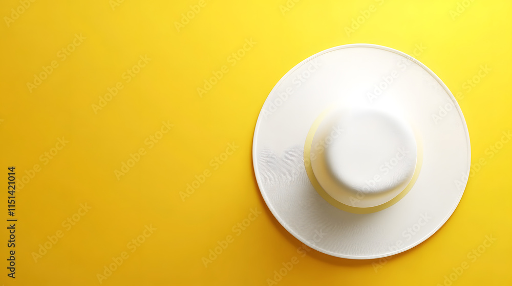 abstract minimal yellow background with white clouds, hat top view for wallpaper with copy space abstract minimal yellow background with white clouds, hat top view for wallpaper with copy space