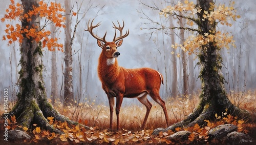 A Regal Red Deer Stands Majestically in the Snowy Forest, Its Powerful Presence and Magnificent Antlers Framed by the Tranquil, Winter Landscape, Evoking a Sense of Strength and Serenity
