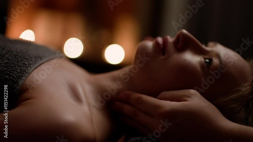 Soothing neck massage unfolds in a calming candlelit room. The tranquil ambiance and skilled hands of the masseur create an atmosphere of relaxation and stress relief