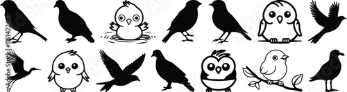 Bird silhouettes set, animal pack of vector silhouette design, isolated background