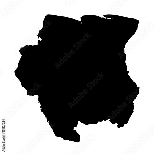 Suriname high detailed vector representation of country silhouette in solid black on white background. For educational, decorative, or informational use showcasing the national outline.