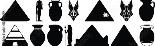 Egypt silhouettes set, pyramid pack of vector silhouette design, isolated background