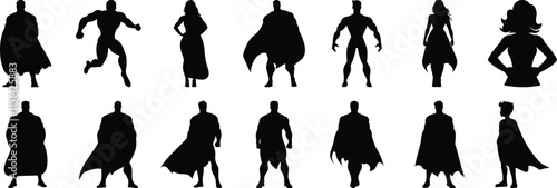 Superhero silhouette set vector design big pack of comics illustration and icon