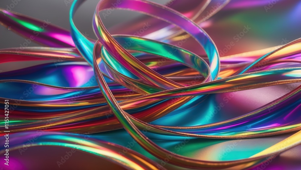 Colorful reflective ribbons intertwined, creating a vibrant abstract background with iridescent hues of pink, purple, and turquoise. Colorful reflective ribbons intertwined, creating a vibrant abstract background with iridescent hues of pink, purple, and turquoise.