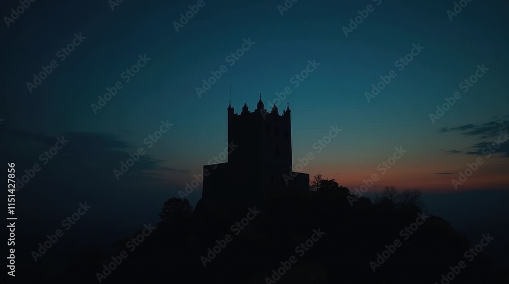 Obraz premium Silhouette of a Castle Against a Blue Sky