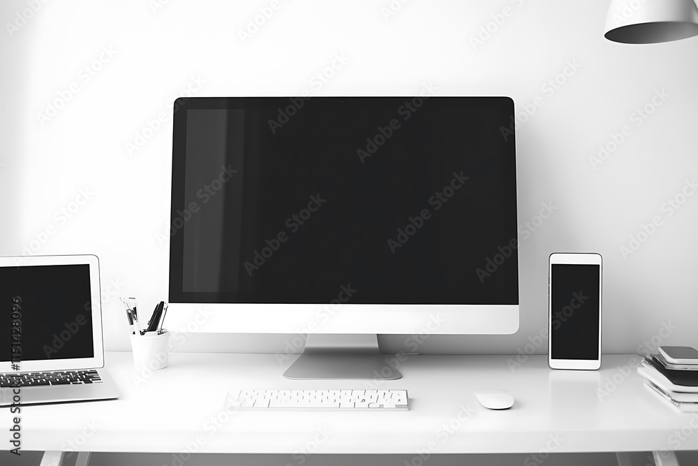Modern Workspace Setup with Laptop and Computer Modern Workspace Setup with Laptop and Computer