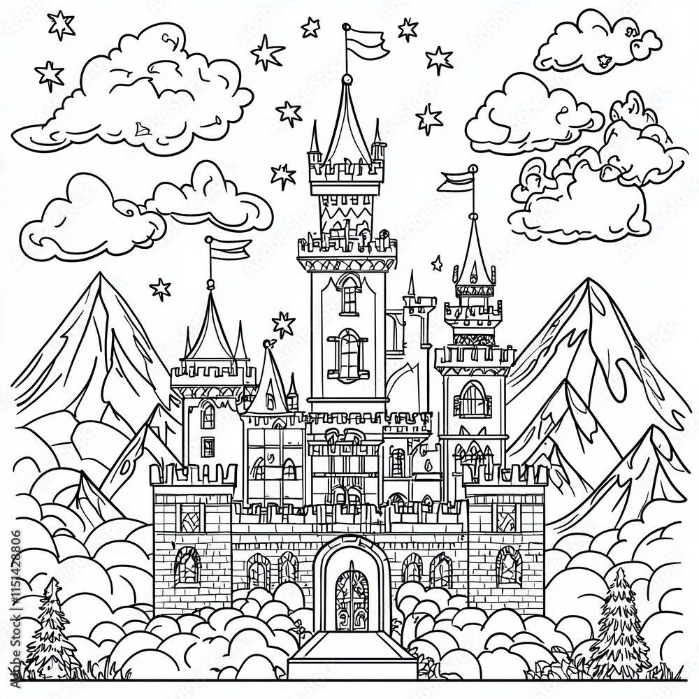 Enchanted Castle Surrounded by Mountains and Clouds Enchanted Castle Surrounded by Mountains and Clouds