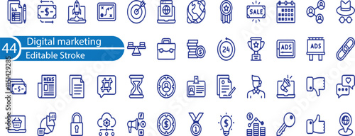 Digital Markrting Line editable icons set.