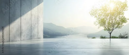 Panel kuchenny z motywem Modern concrete floor surface with natural view