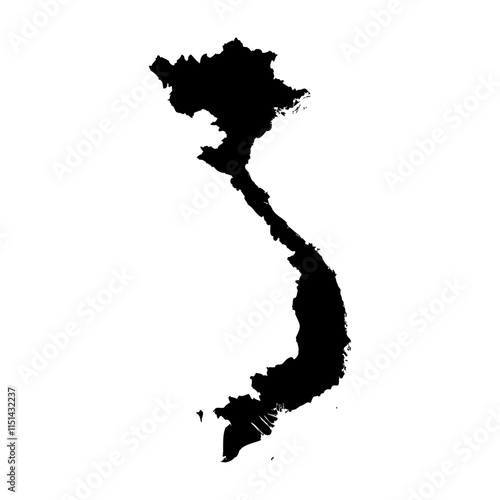 Vietnam high detailed vector representation of country silhouette in solid black on white background. For educational, decorative, or informational use showcasing the national outline.