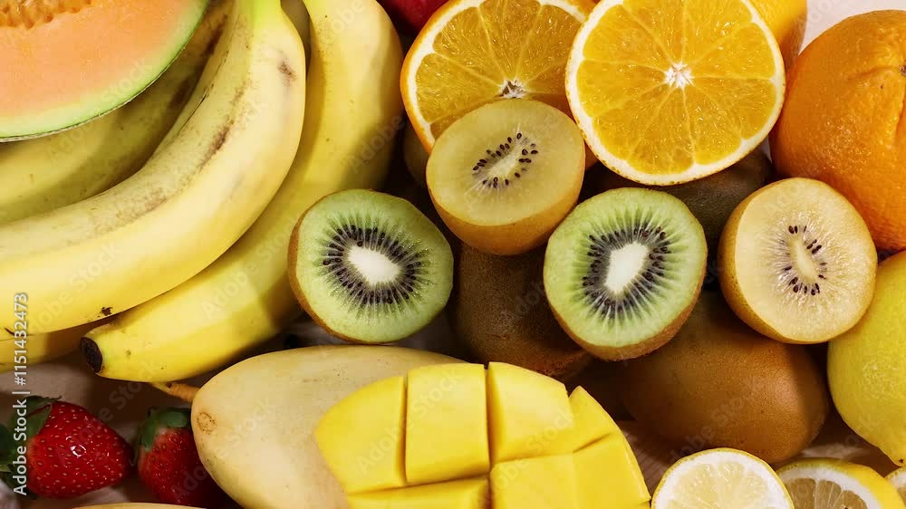 Colorful Fruit Arrangement on White Background Colorful Fruit Arrangement on White Background