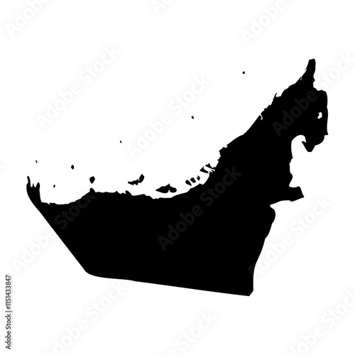 United Arab Emirates high detailed vector representation of country silhouette in solid black on white background. For educational, decorative, or informational use showcasing the national outline.