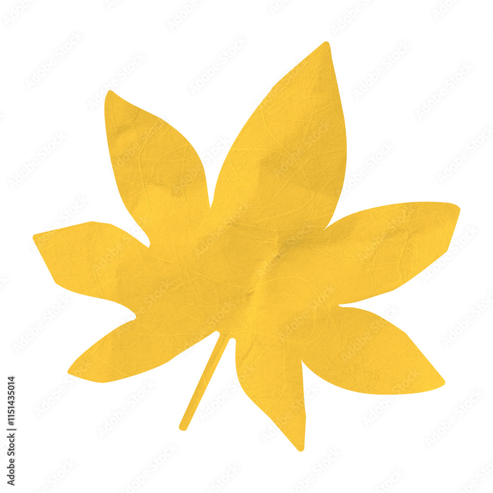 Fototapeta premium Paper craft png, yellow maple leaf, autumn collage element, transparent background