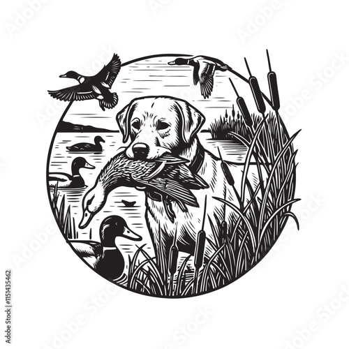 Vector dog hunting a duck in its mouth, Duck Hunting Dog,  Duck Hunter 