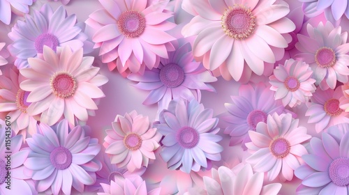 A vibrant arrangement of pastel flowers in various sizes and shapes, creating a floral backdrop.