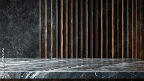 Elegant Gray Marble Countertop with Dark Wooden Background - Luxury
