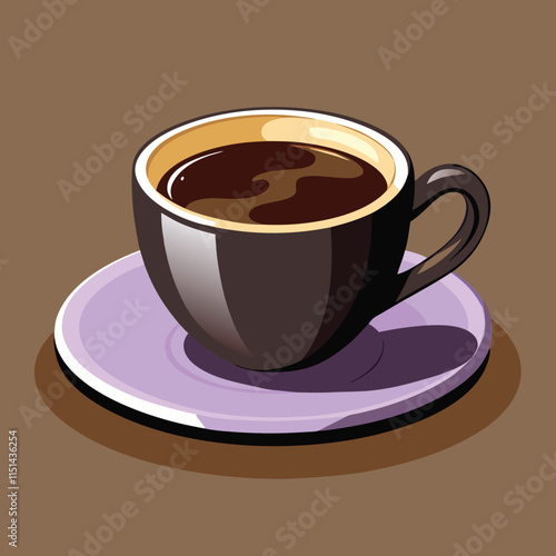  Realistic cup of black brewed coffee on saucer vector illustration
