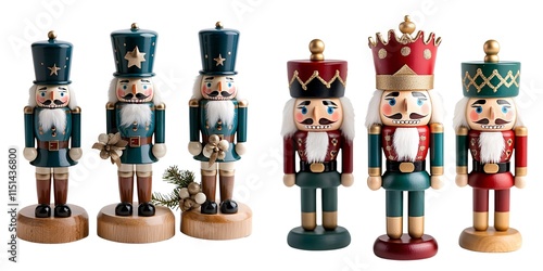 New year festive celebrate isolated concept. Colorful nutcracker figurines in festive attire, perfect for holiday decor and seasonal celebrations.