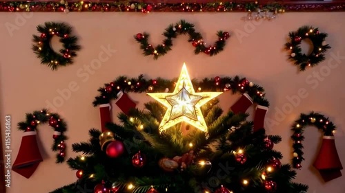christmas tree with candles and decorations