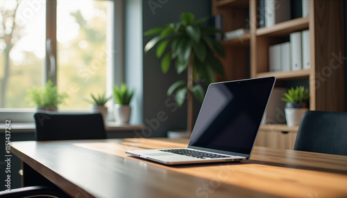 Wallpaper Mural Modern Office Workspace with Laptop and Plants Torontodigital.ca