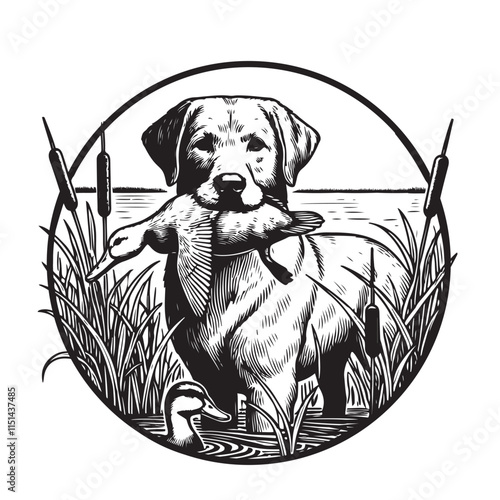 Vector dog hunting a duck in its mouth, Duck Hunting Dog,  Duck Hunter 