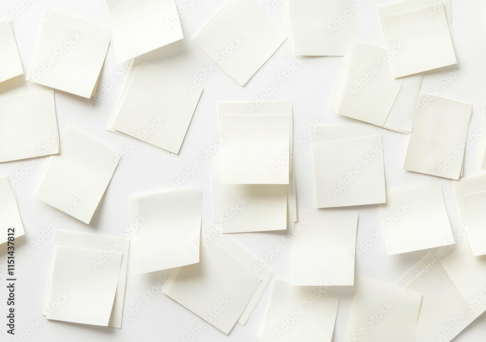 A collection of white sticky notes isolated on a white background. A collection of white sticky notes isolated on a white background.
