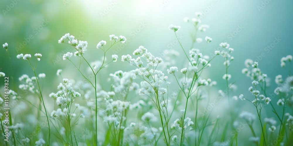 Obraz premium Delicate Babysbreath gypsophila flowers bloom on a lush green meadow, showcasing the beauty of Babysbreath gypsophila in nature s vibrant landscape. Experience the charm of Babysbreath gypsophila.