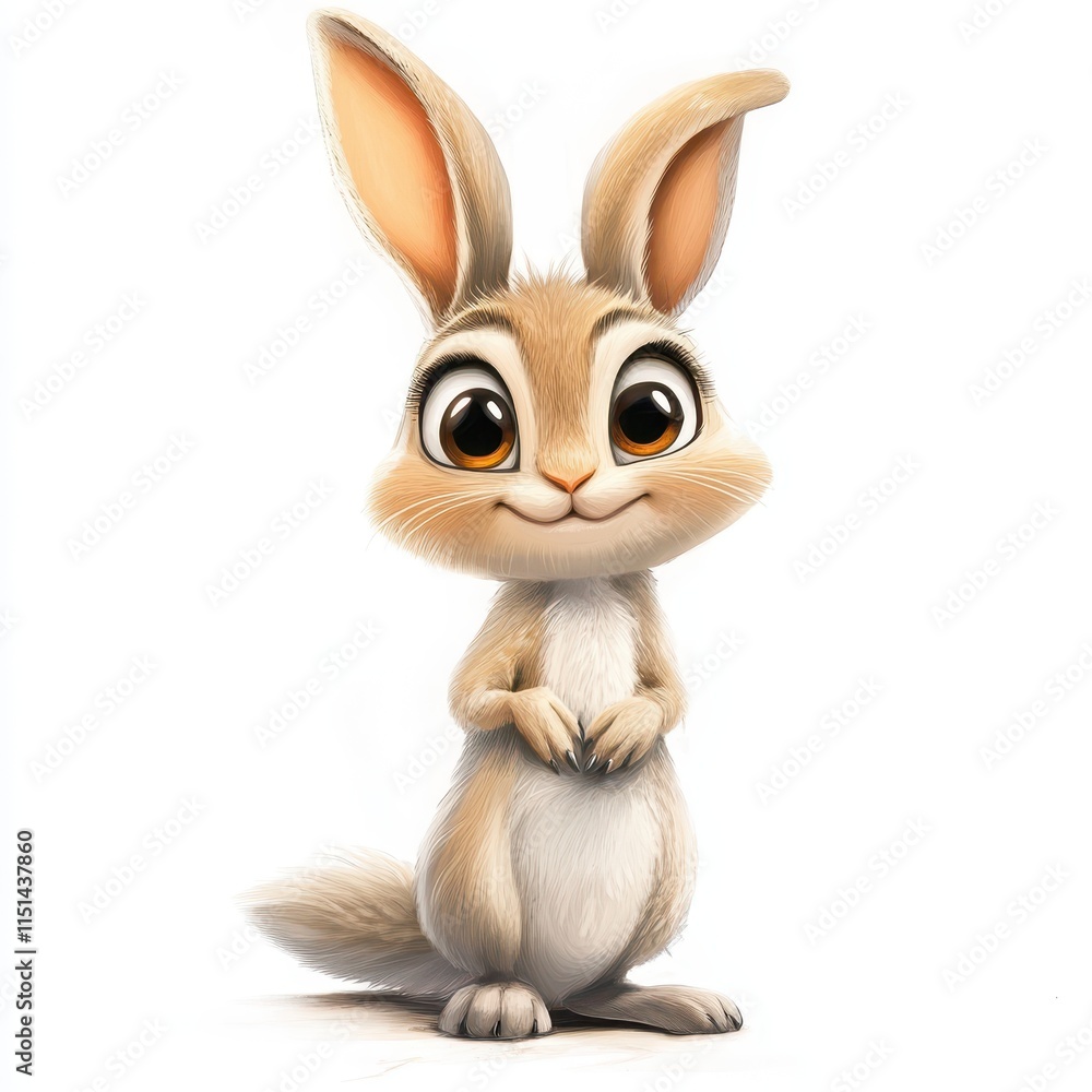 Adorable Cartoon Bunny With Big Eyes Stands Calmly Adorable Cartoon Bunny With Big Eyes Stands Calmly